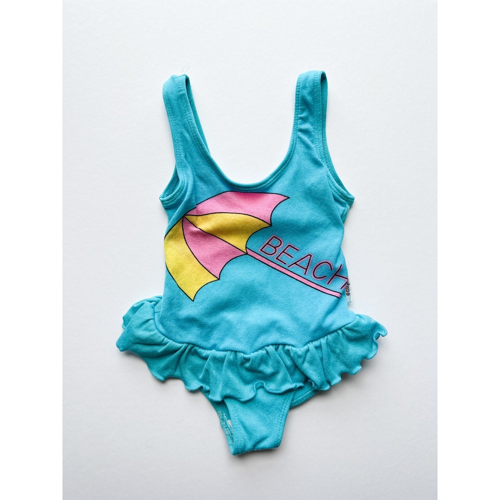 Kids Turquoise Beach Umbrella Ruffle One Piece Swimsuit 12 18 Months